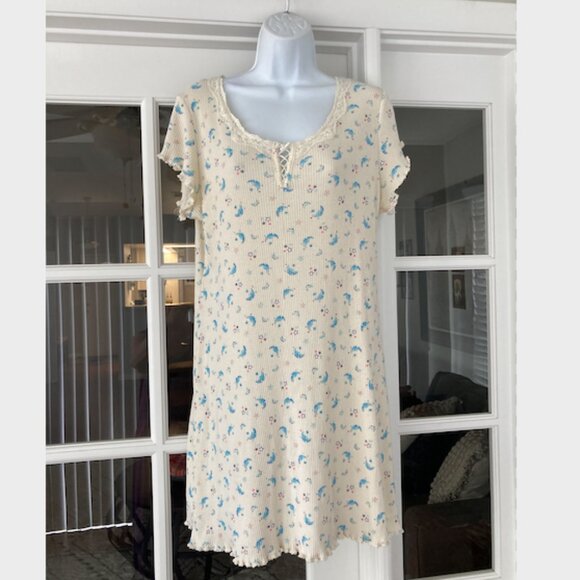 Earth Angels 80% Cotton Stars And Moons Ribbed Cream Nightgown Size medium - Picture 1 of 8